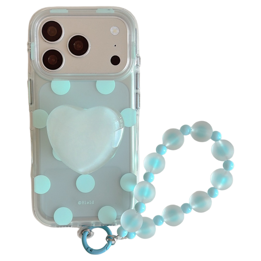 Matte Translucent Polka Dot Phone Case with Heart Stand & Beaded Wrist Strap