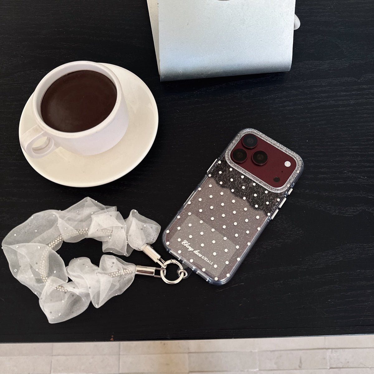 Black Lace & Silver Polka Dot Gold-Trimmed Air-Cushion Double-Sided IMD iPhone Case