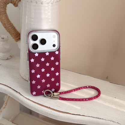 Burgundy Gradient Pink Star Air-Cushion IMD iPhone Case with Wrist Strap