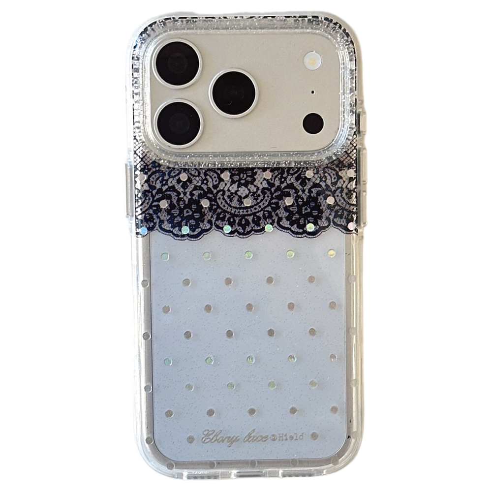 Black Lace & Silver Polka Dot Gold-Trimmed Air-Cushion Double-Sided IMD iPhone Case