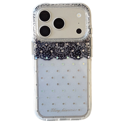 Black Lace & Silver Polka Dot Gold-Trimmed Air-Cushion Double-Sided IMD iPhone Case