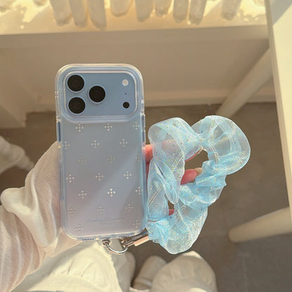 Gradient Blue Rhinestone Flower Gold-Trim Air-Cushion Double-Sided IMD iPhone Case