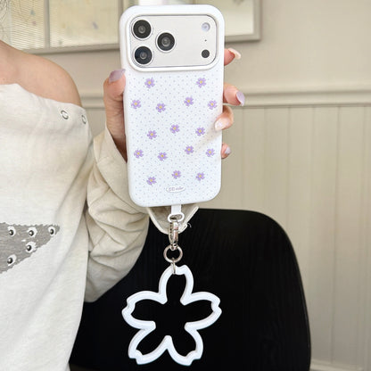 Floral Polka Dot Phone Case with Flower Wrist Strap