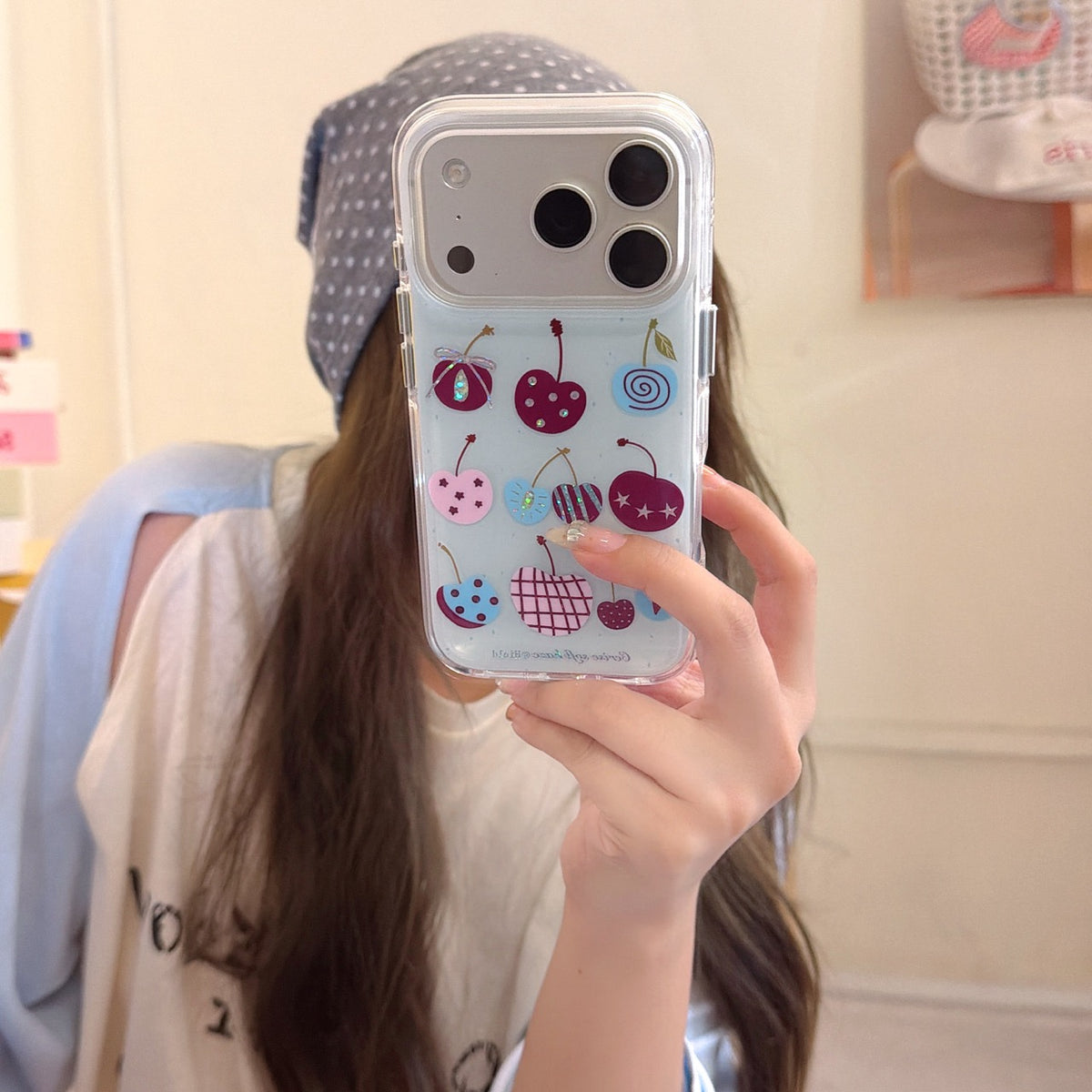 Vintage Textured Cherry Gold-Trim Round-Edge Air-Cushion Double-Sided IMD Phone Case