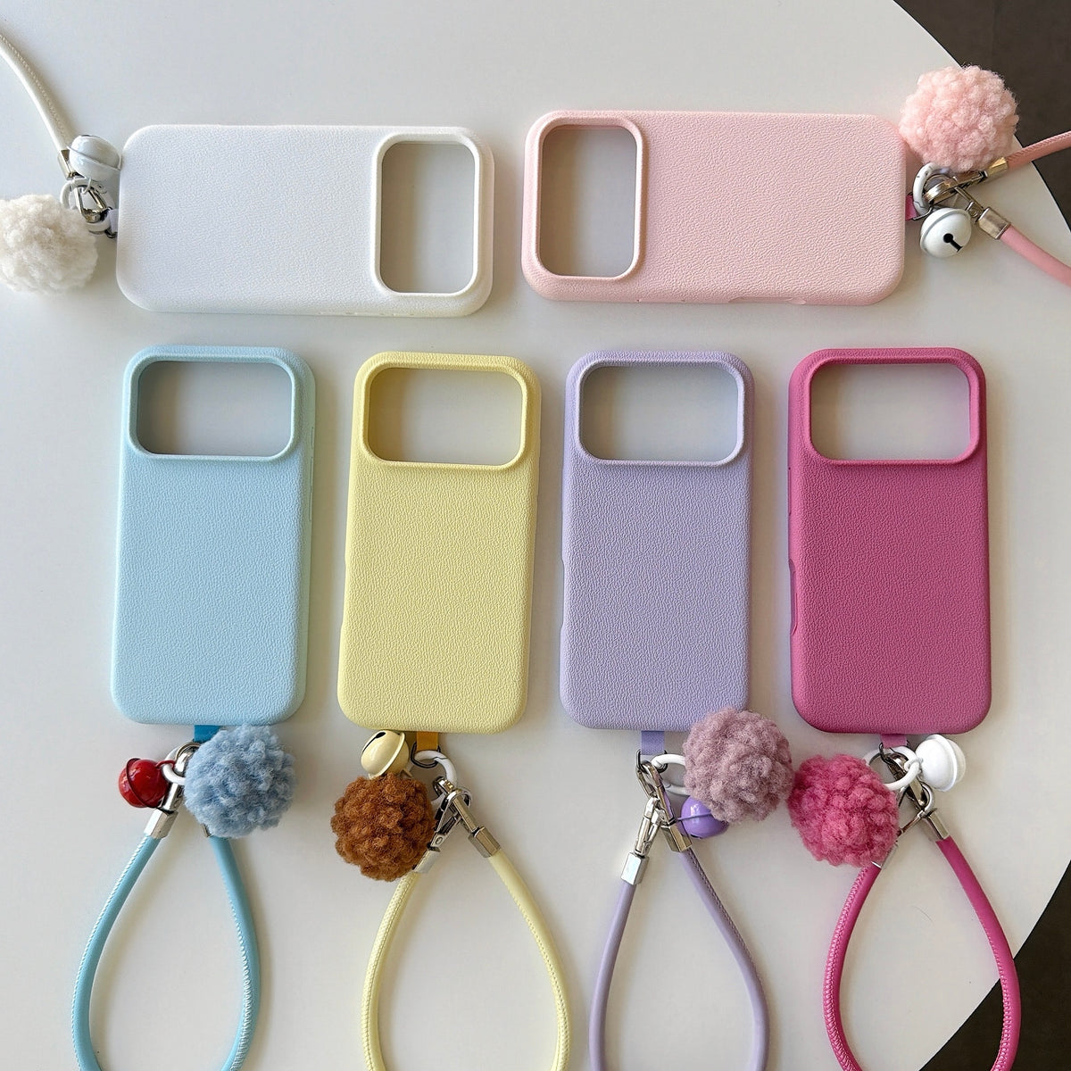 Solid Color Bell Wrist Strap Phone Case