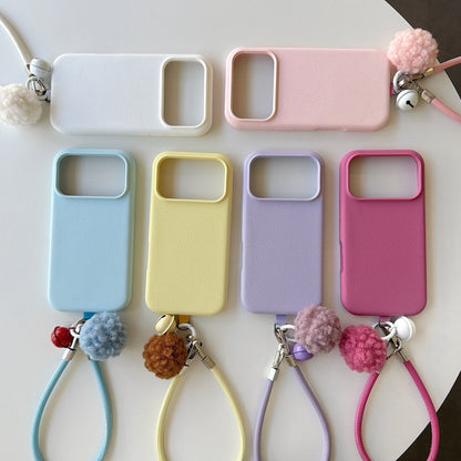 Solid Color Bell Wrist Strap Phone Case