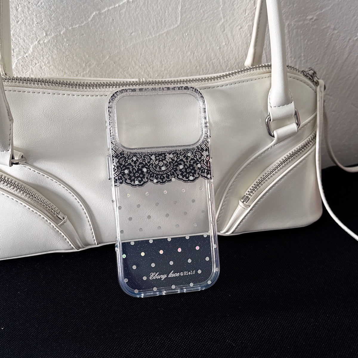 Black Lace & Silver Polka Dot Gold-Trimmed Air-Cushion Double-Sided IMD iPhone Case
