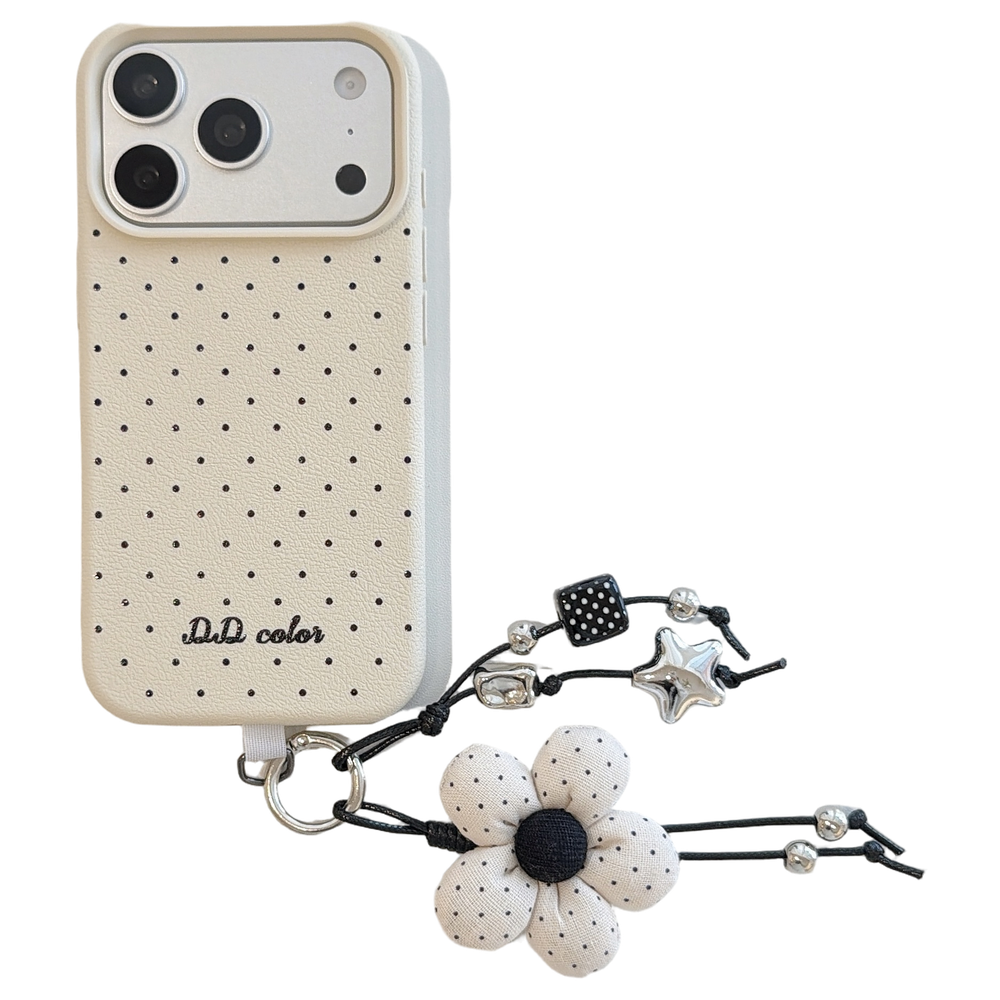 Polka Dot Phone Case with Flower Wrist Strap – 6 Color Styles
