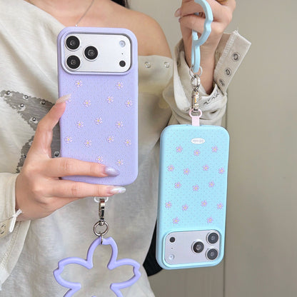 Floral Polka Dot Phone Case with Flower Wrist Strap