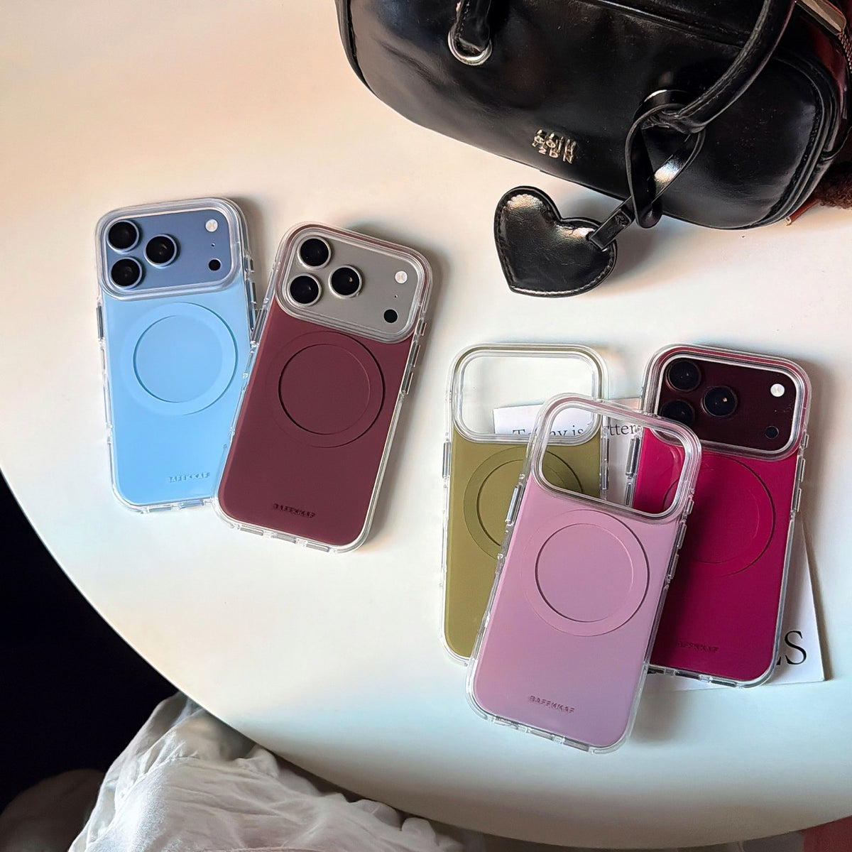 Minimalist Solid-Color Magnetic Ring Phone Case – Double-Sided IMD & 360° Air-Cushion Edges (5 Colors)