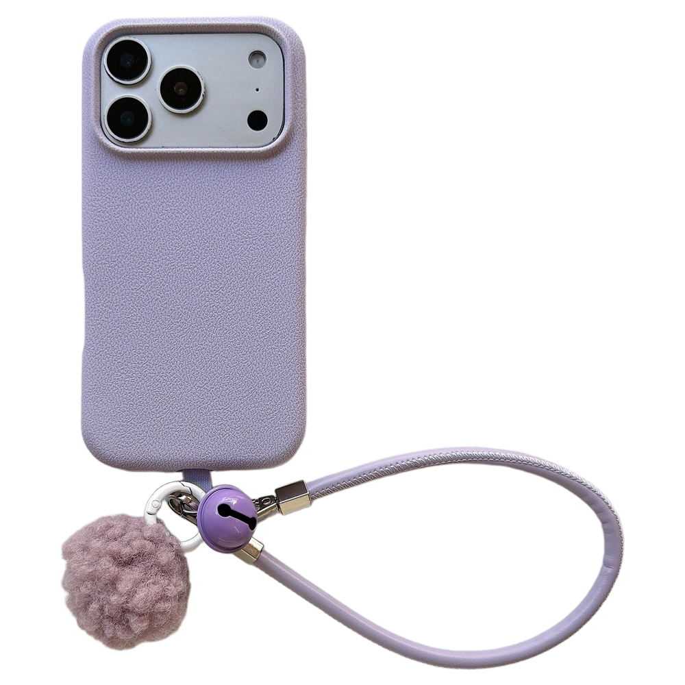 Solid Color Bell Wrist Strap Phone Case