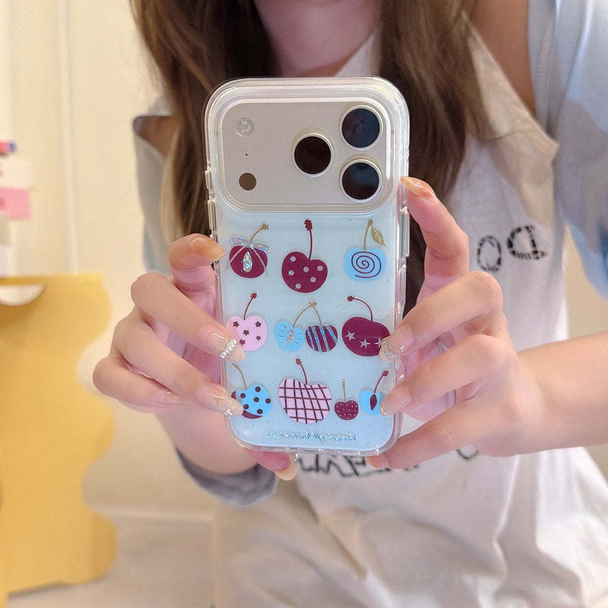 Vintage Textured Cherry Gold-Trim Round-Edge Air-Cushion Double-Sided IMD Phone Case