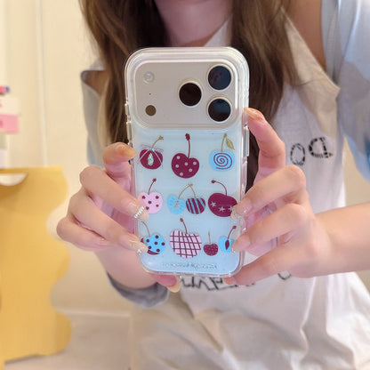Vintage Textured Cherry Gold-Trim Round-Edge Air-Cushion Double-Sided IMD Phone Case