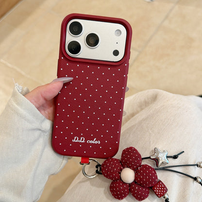 Polka Dot Phone Case with Flower Wrist Strap – 6 Color Styles