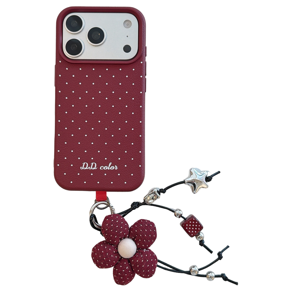 Polka Dot Phone Case with Flower Wrist Strap – 6 Color Styles