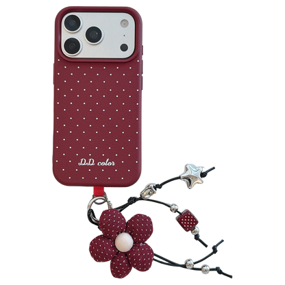 Polka Dot Phone Case with Flower Wrist Strap – 6 Color Styles