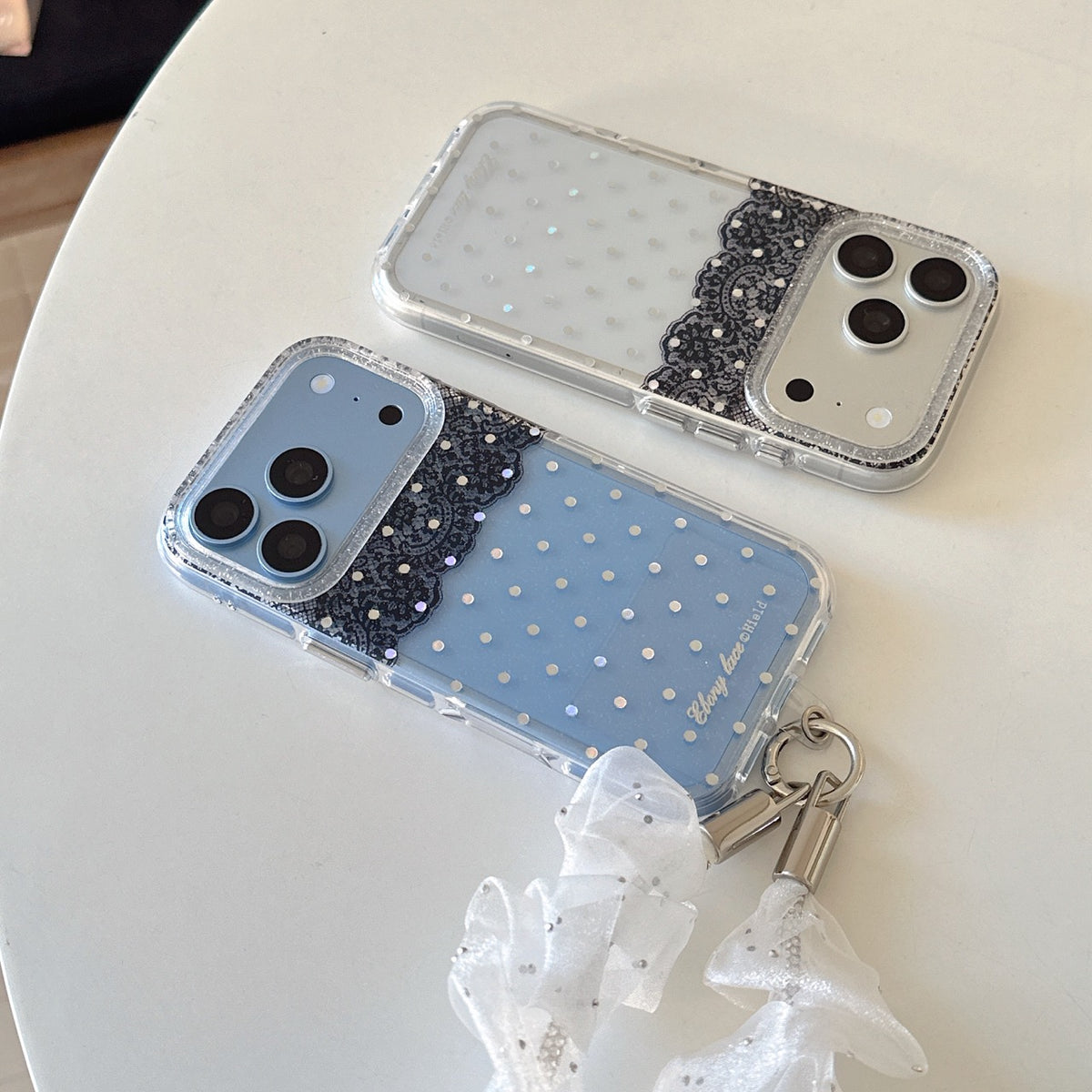 Black Lace & Silver Polka Dot Gold-Trimmed Air-Cushion Double-Sided IMD iPhone Case