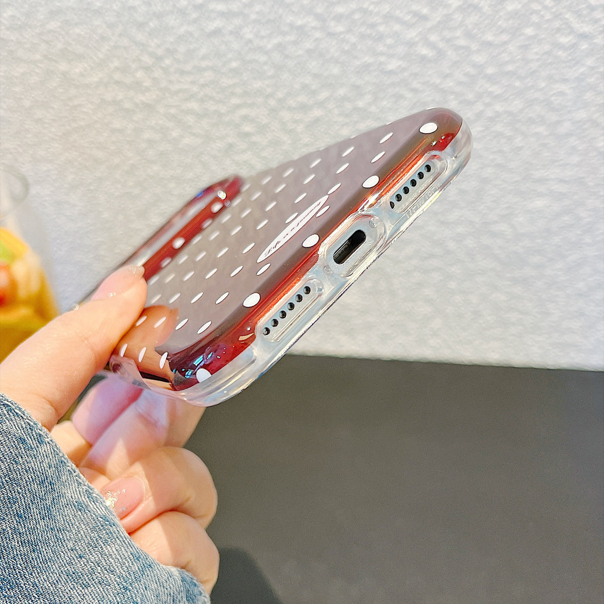 IMD Cherry Red Polka Dot Phone Case with Wrist Strap