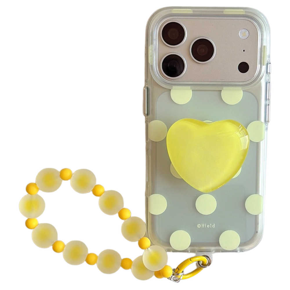 Matte Translucent Polka Dot Phone Case with Heart Stand & Beaded Wrist Strap