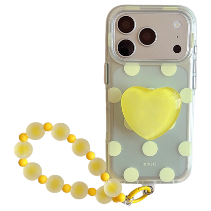 Matte Translucent Polka Dot Phone Case with Heart Stand & Beaded Wrist Strap