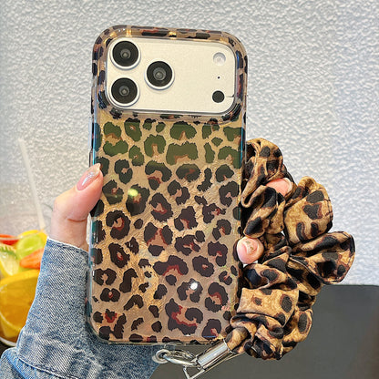 IMD Leopard Print Holographic Phone Case with Wrist Strap