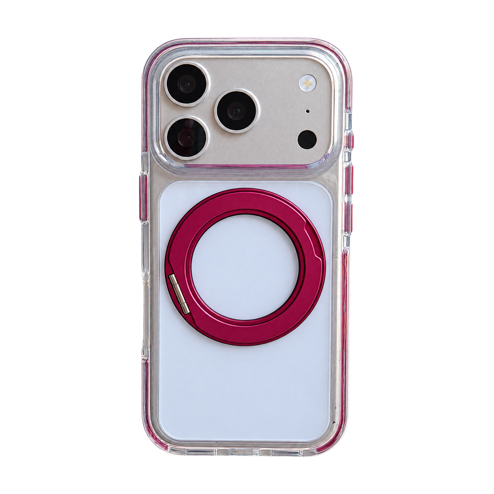 Clear Case with Cherry-Red Hinged Ring Detail – 11 iPhone Models