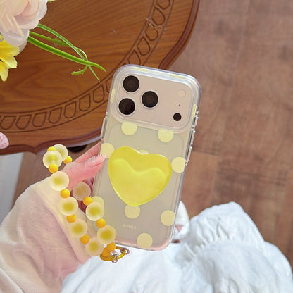 Matte Translucent Polka Dot Phone Case with Heart Stand & Beaded Wrist Strap