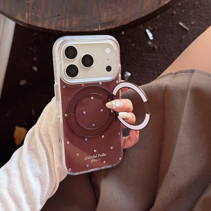 Brown Colorful Rhinestone Polka Dot Gold-Accented 360° Ring Stand Air-Cushion Edge Double-Sided IMD iPhone Case