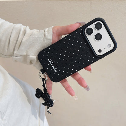 Polka Dot Phone Case with Flower Wrist Strap – 6 Color Styles