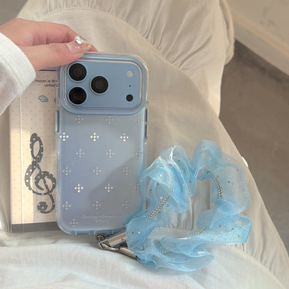 Gradient Blue Rhinestone Flower Gold-Trim Air-Cushion Double-Sided IMD iPhone Case